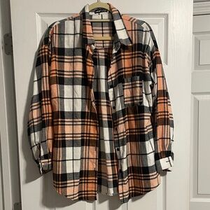 SHEIN Orange and Black Plaid Button Down Shirt